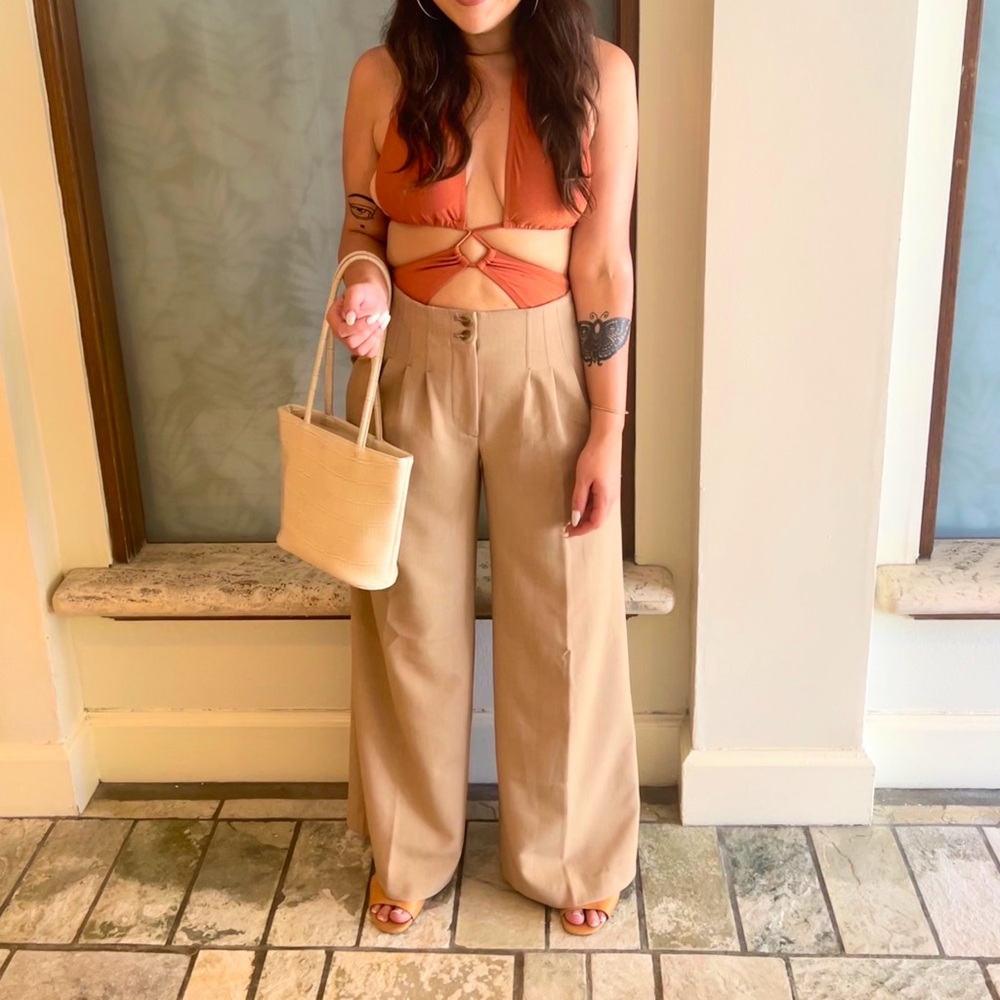 Stylish Tan Wide-Leg Pants